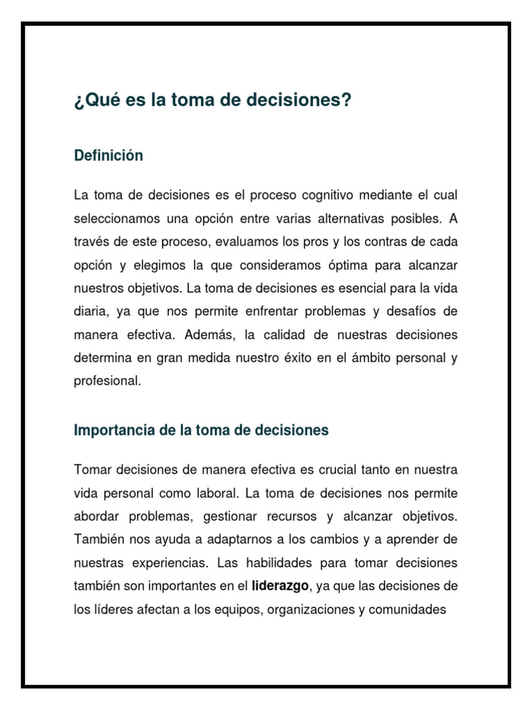 Definición de Toma de Decisiones | PDF | Toma de decisiones | Aprendizaje