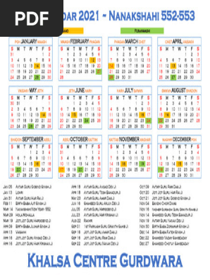 Sikh Calendar 2021