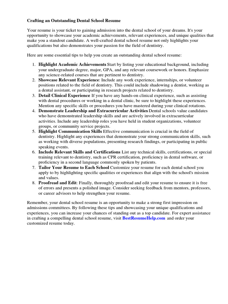 Dental School Resume PDF Dentistry - 1719854429