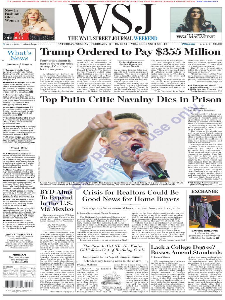 Wallstreetjournal 20240217 TheWallStreetJournal | PDF | Government Budget  Balance | Alexei Navalny