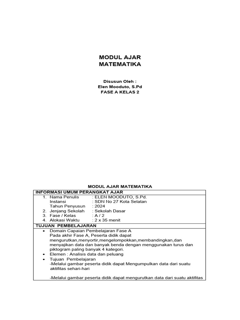 Modul Ajar Matematika Kelas 2 SD | PDF