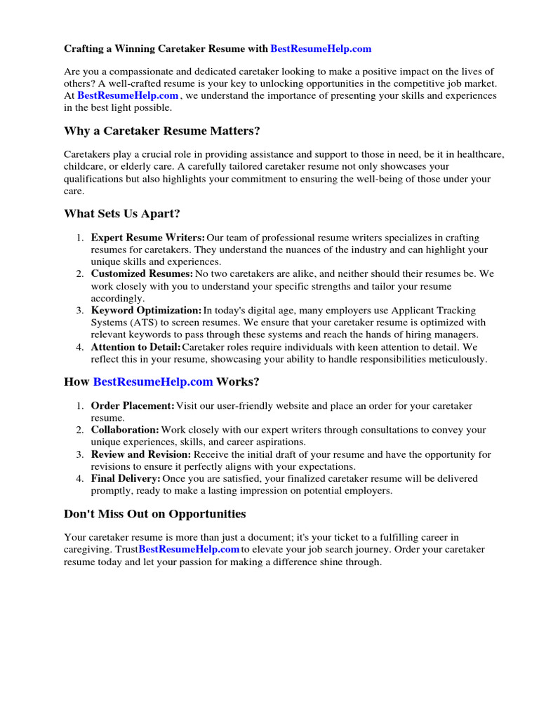 Caretaker Resume Sample PDF - 1710794450