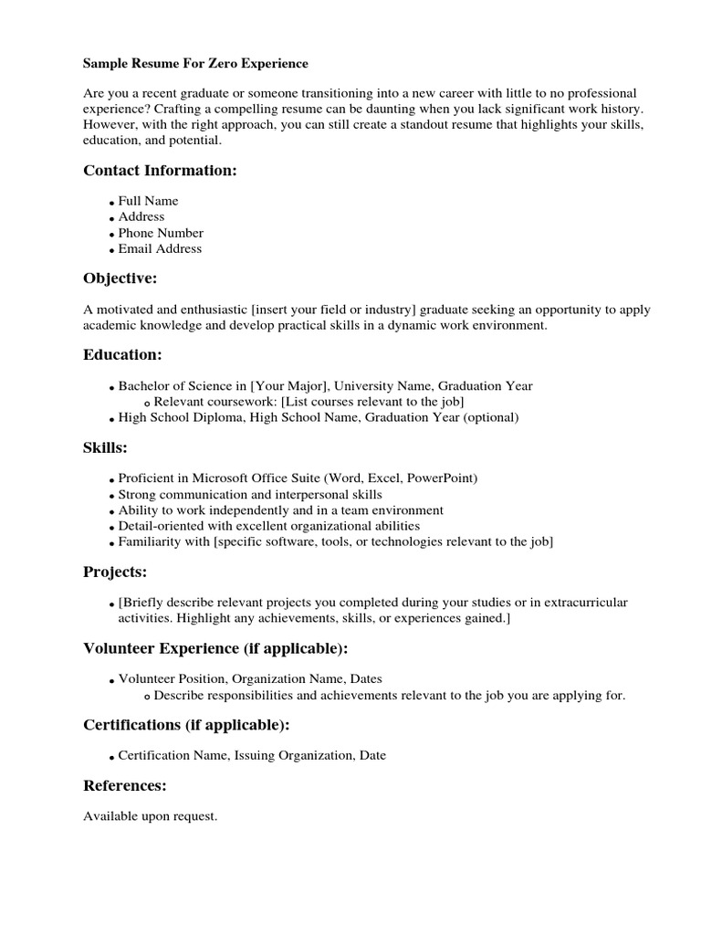 Sample Resume For Zero Experience | PDF | Résumé | Recruitment