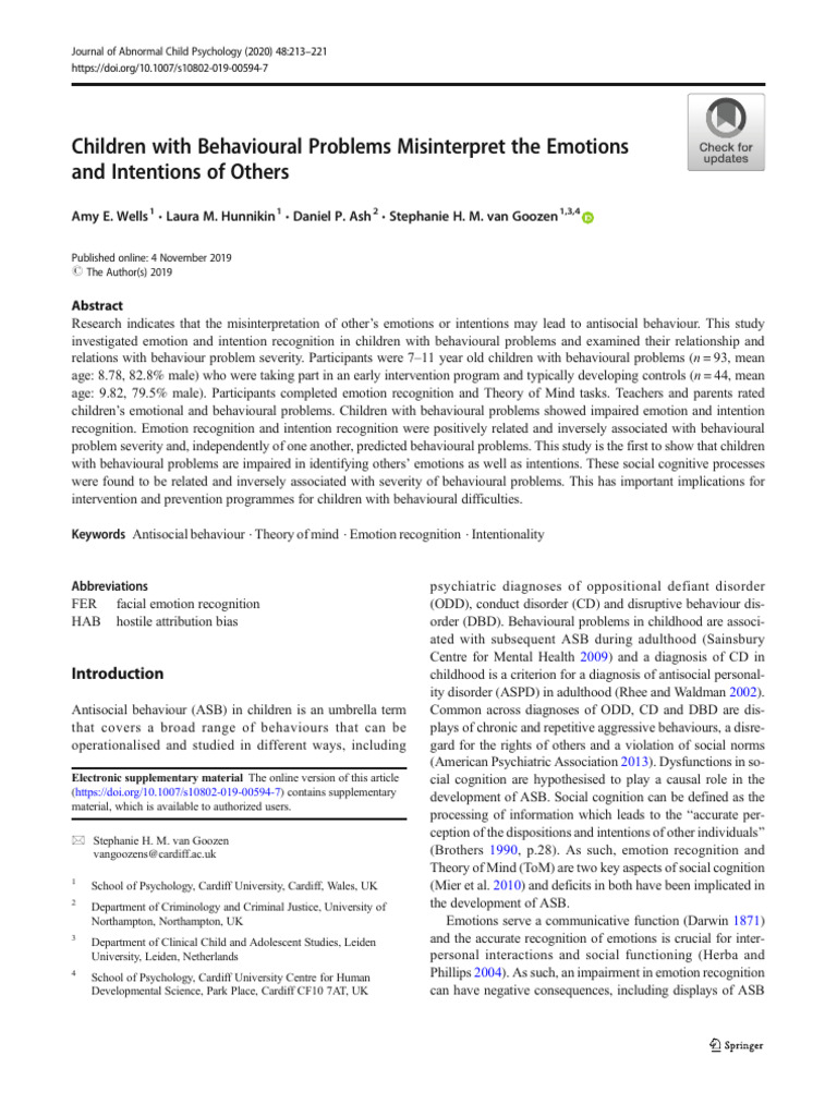 Children with behavioural problems misinterpret the emotions pdf