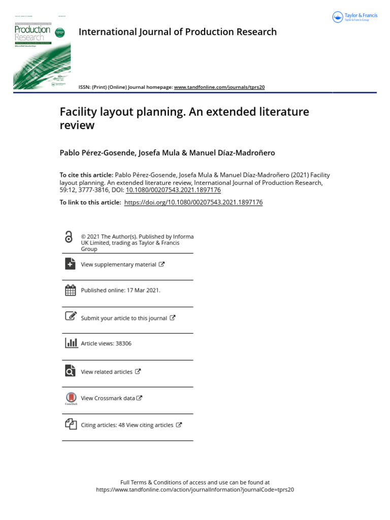 Facility Layout Planning. An Extended Literature Review | PDF ...