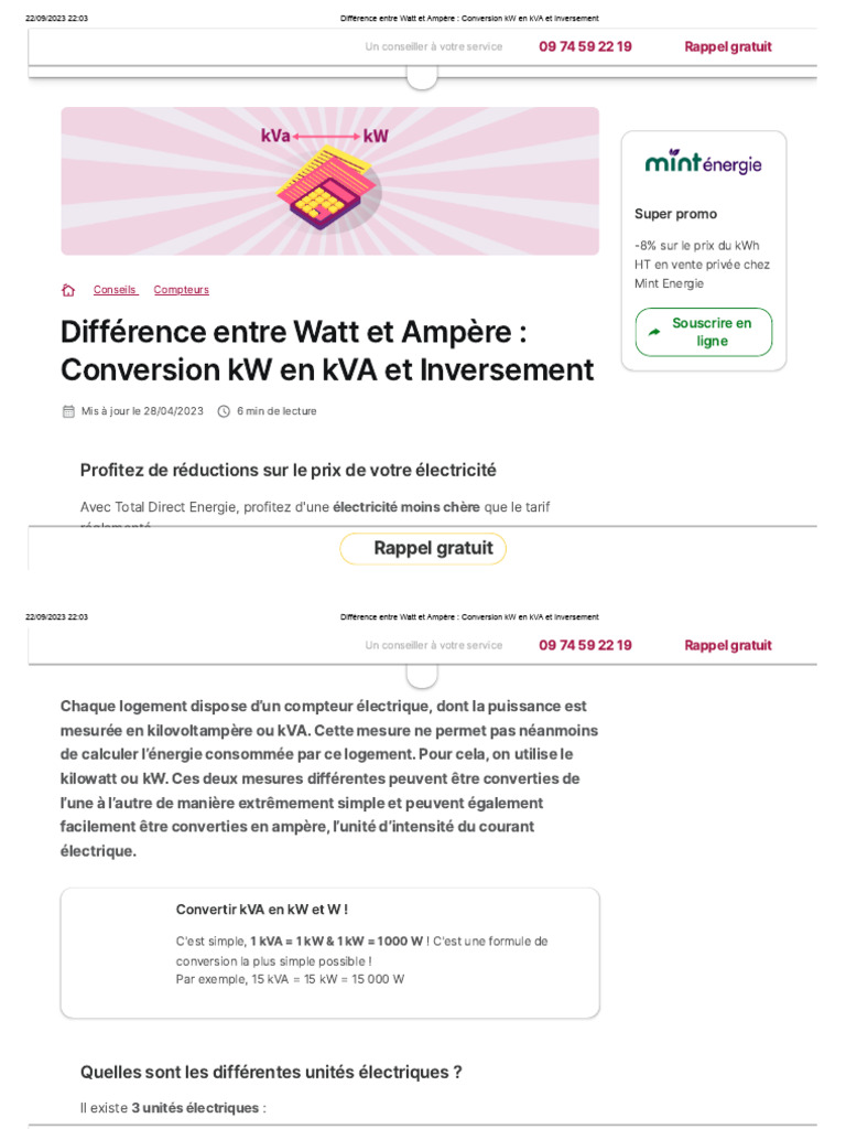 Conversion kVA, kW et Ampères expliquée PDF Puissance (physique — free download