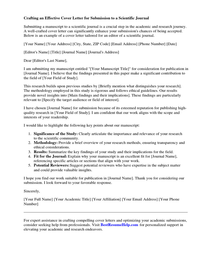 Cover Letter To Editor Scientific Journal Example | PDF | Academic 