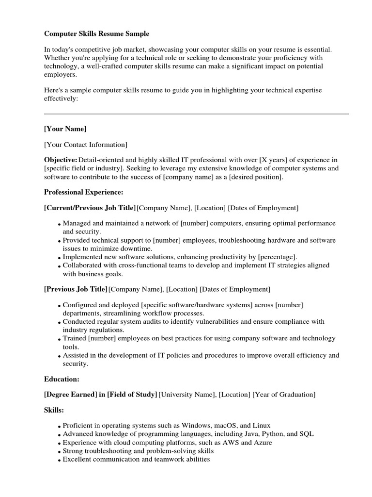 Computer Skills Resume Sample - 1712280448