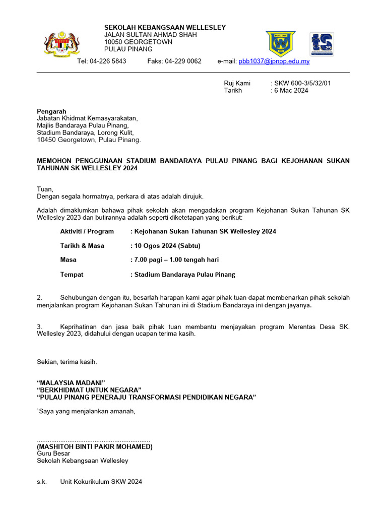 Surat Permohonan Sewa Stadium | PDF | Olahraga & Rekreasi