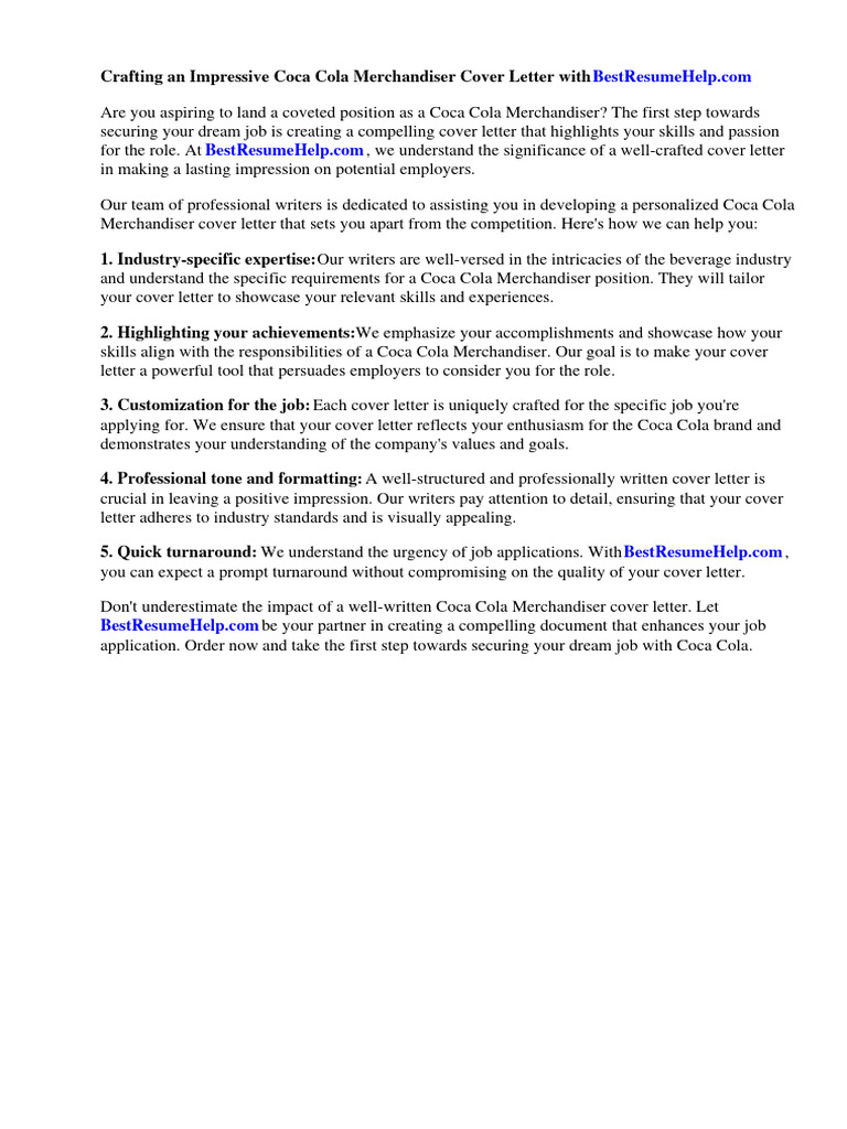 Coca Cola Merchandiser Cover Letter | PDF | Résumé | Business