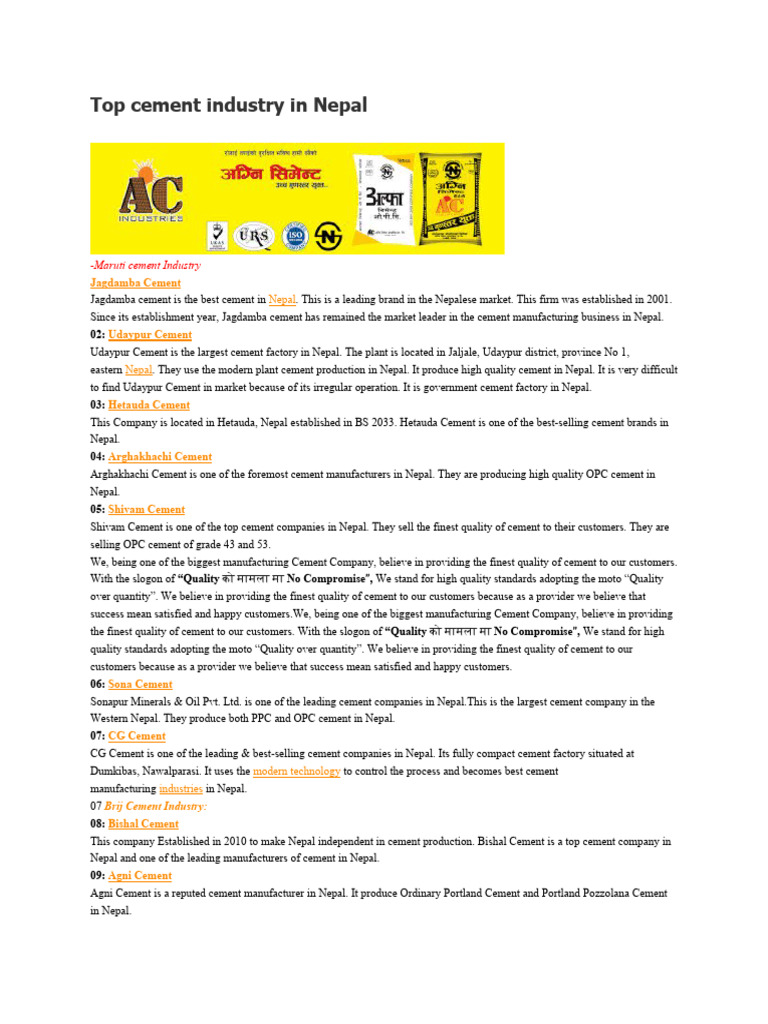 Major Challenges For Cement Industry In Nepal