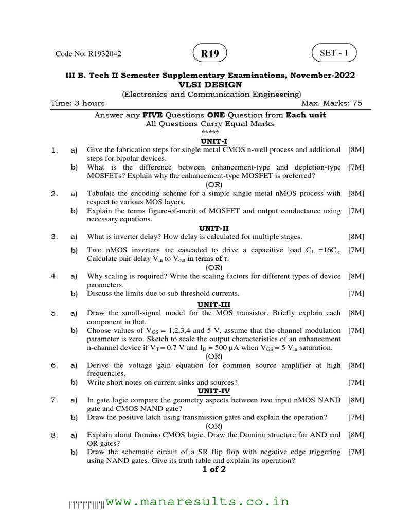 VLSI Design Exam Questions November 2022 | PDF | Mosfet | Logic Gate