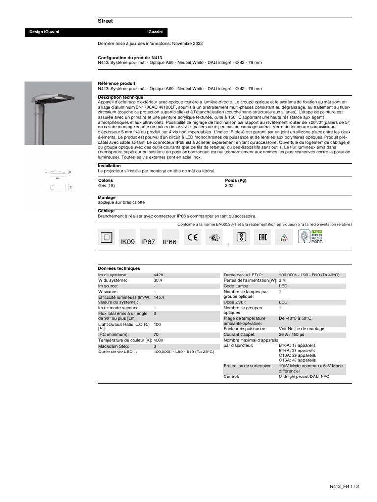 Lampe de mât iGuzzini N413 | PDF | Diode électroluminescente | Peinture