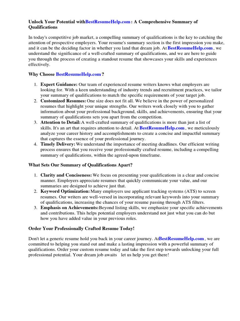 Summary of Qualifications Resume - 1713250779
