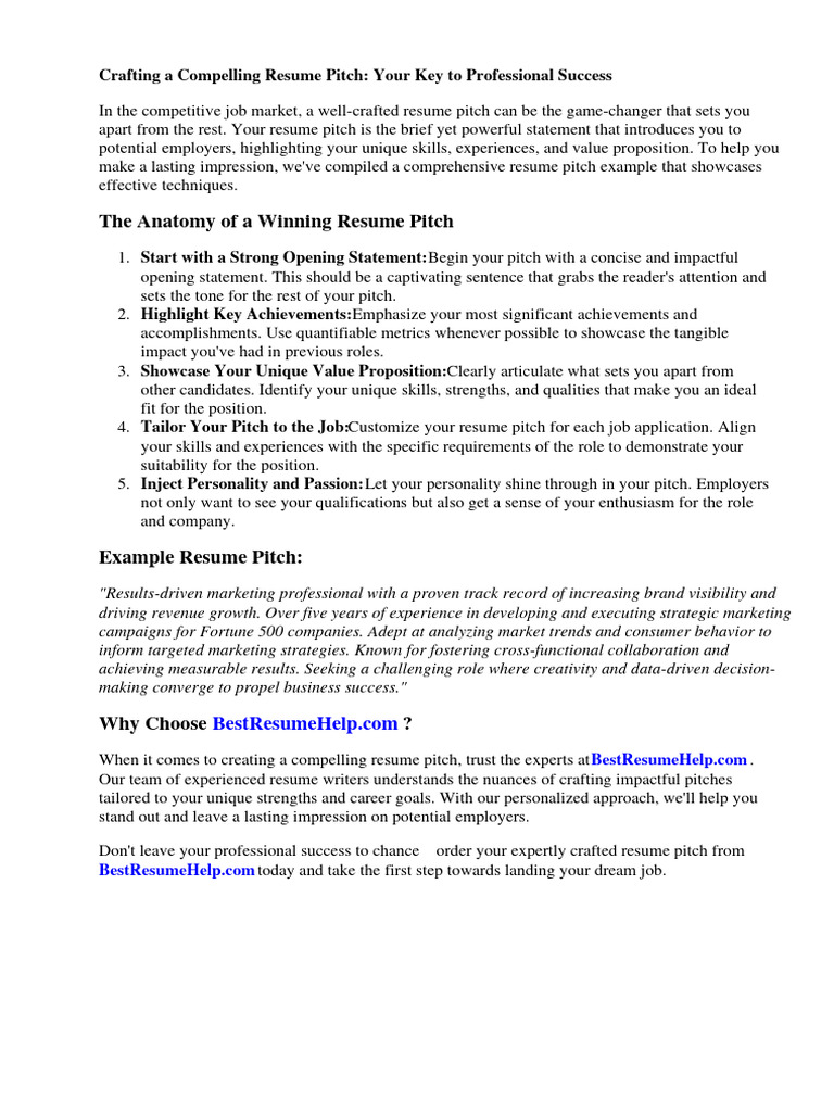 Crafting Your Resume Pitch Effectively | PDF | Résumé | Communication