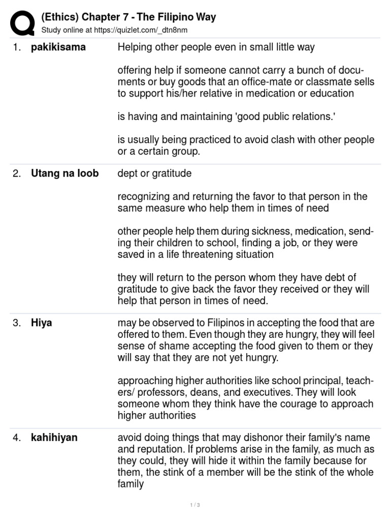 (Ethics) Chapter 7 - The Filipino Way | PDF | Self Esteem | Social ...
