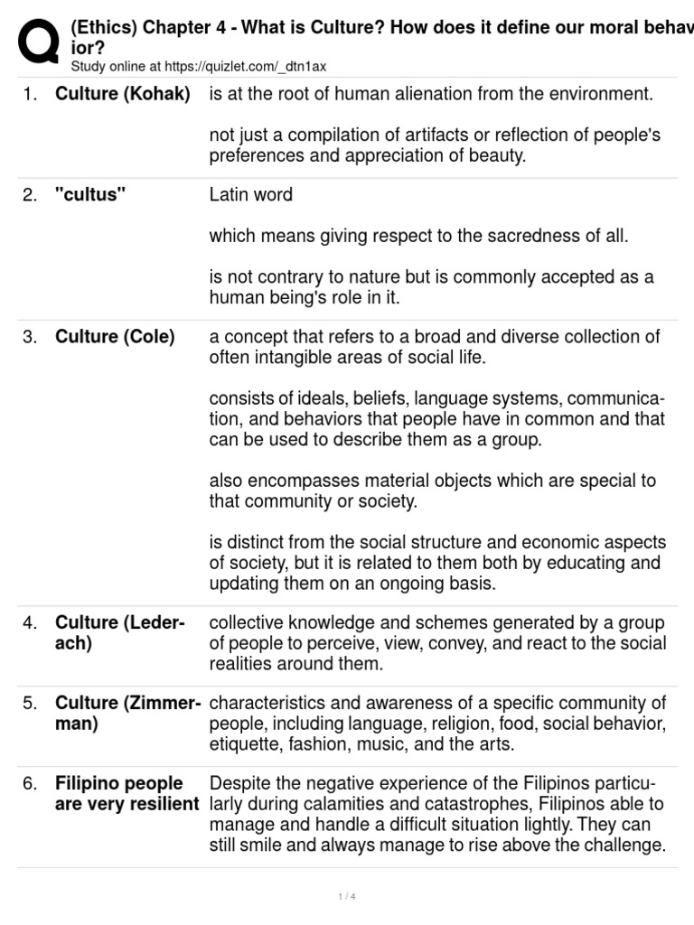  ethics chapter 4 what is culture how does it define our moral