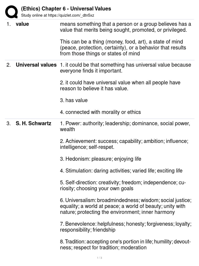Universal Values in Ethics Explained | PDF | Social Psychology ...