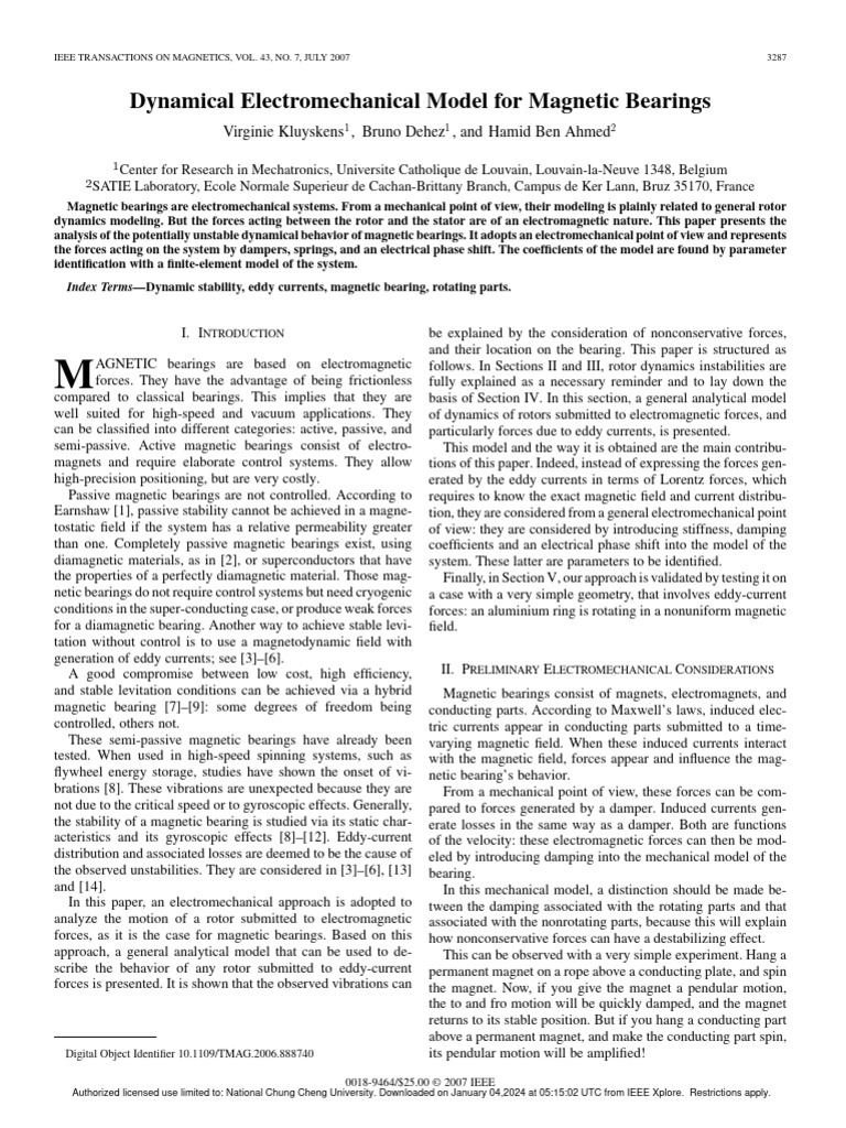 Dynamical Electromechanical Model For Magnetic Bearings | PDF | Force ...