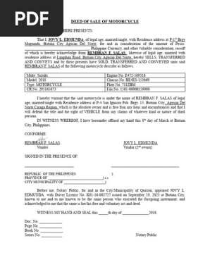 Deed of Sale of Motorcycle