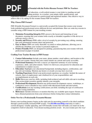 Resume Format PDF for Teachers