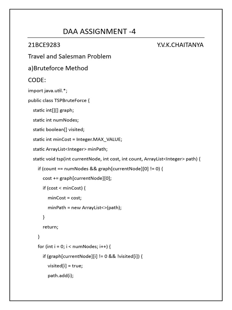 Brute Force TSP Algorithm in Java | PDF | Applied Mathematics ...
