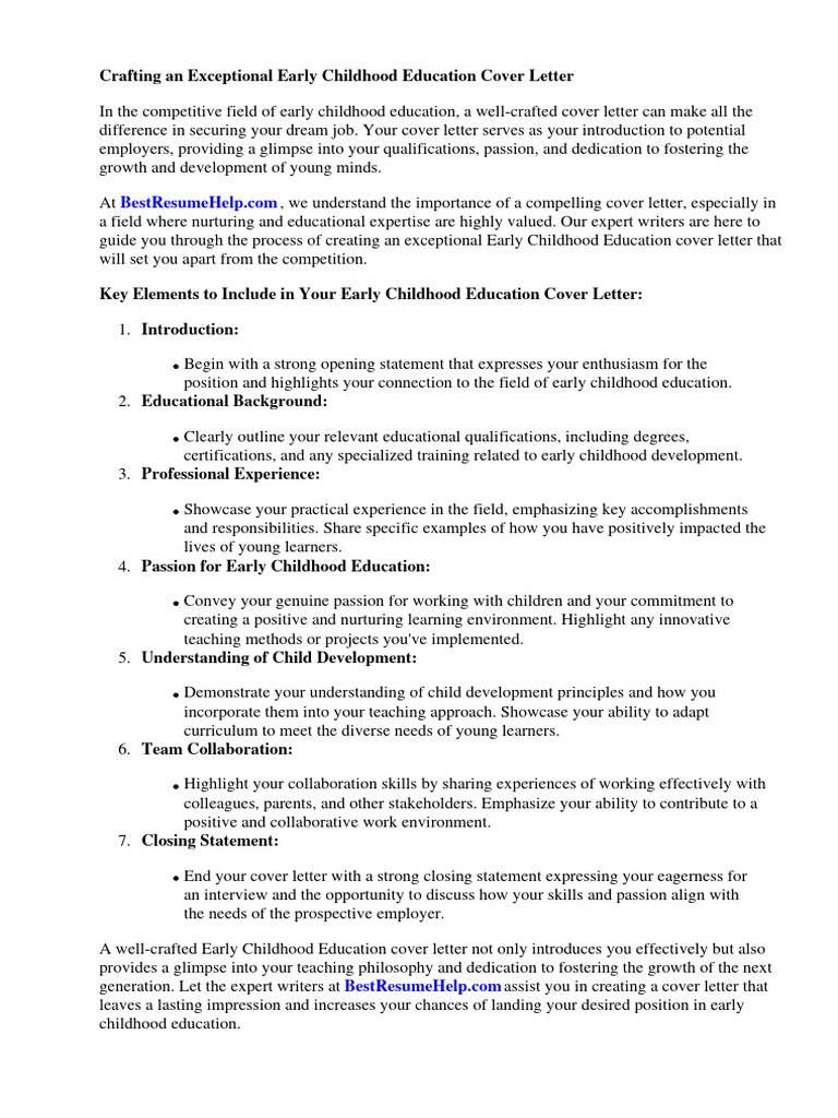 Exceptional Early Childhood Cover Letter Guide | PDF | Early Childhood ...