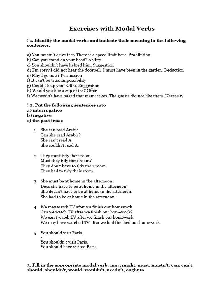 Modal Verbs Exercise Guide | PDF | Art