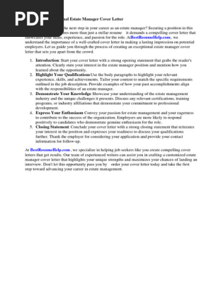 Estate Manager Cover Letter