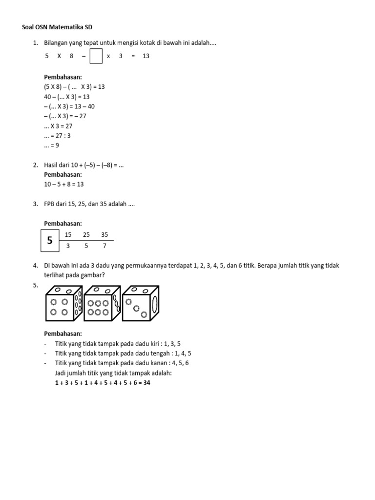 Soal Osn Matematika Sd Dan Pembahasan Pdf