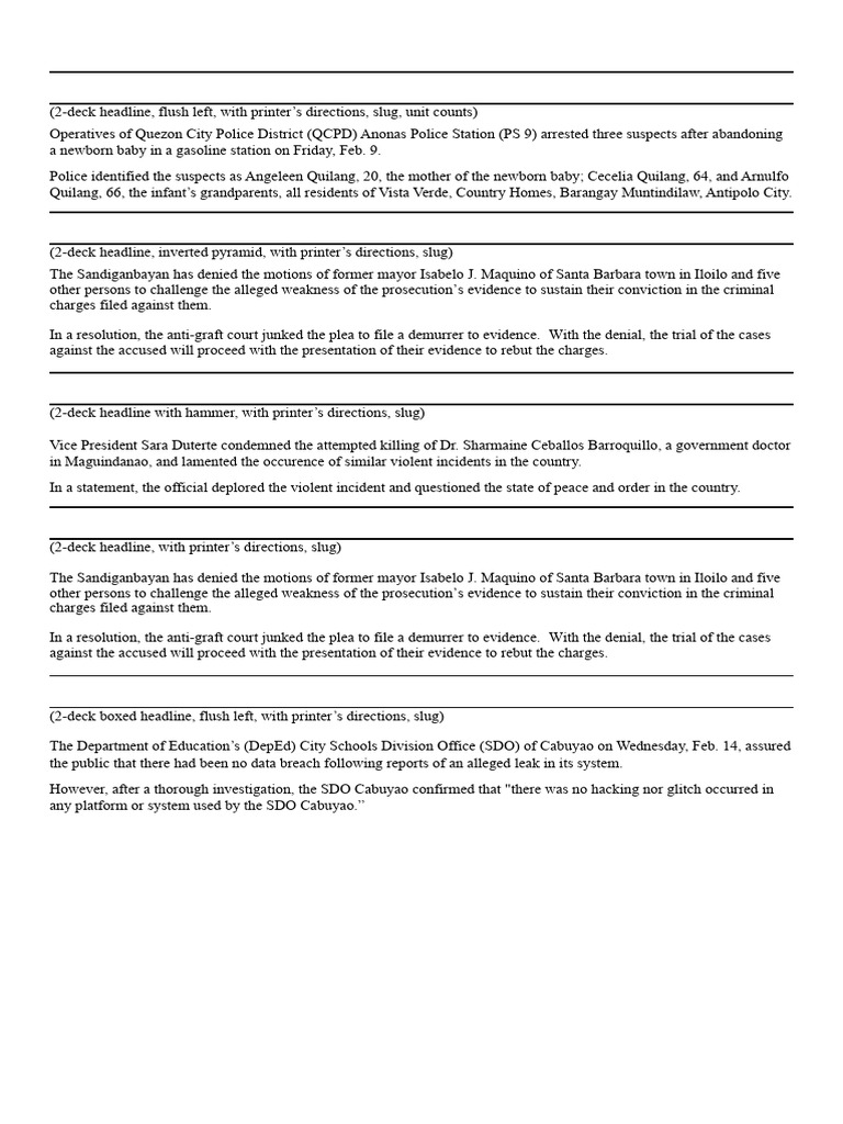 Headlining Activity | PDF