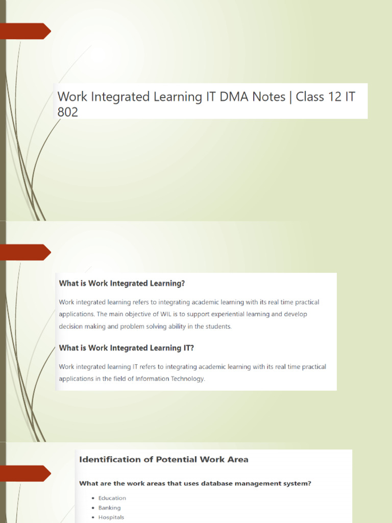 Work Integrated Learning IT DMA Notes | PDF
