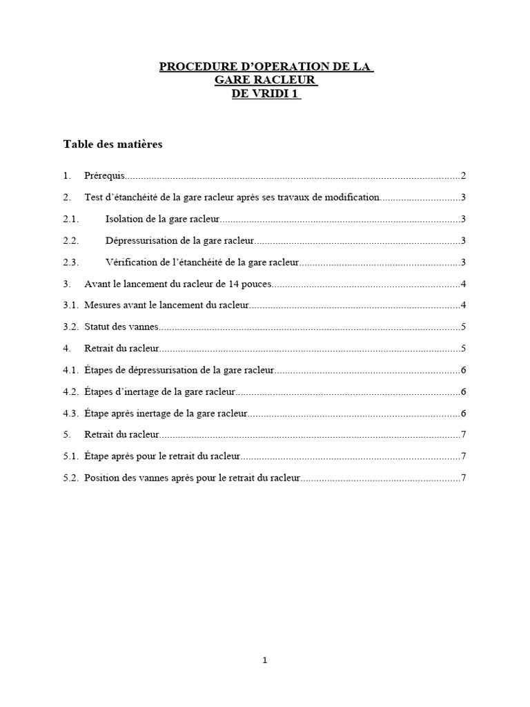 Procédure Gare Racleur Vridi 1 | PDF | mesure de pression | Processus ...