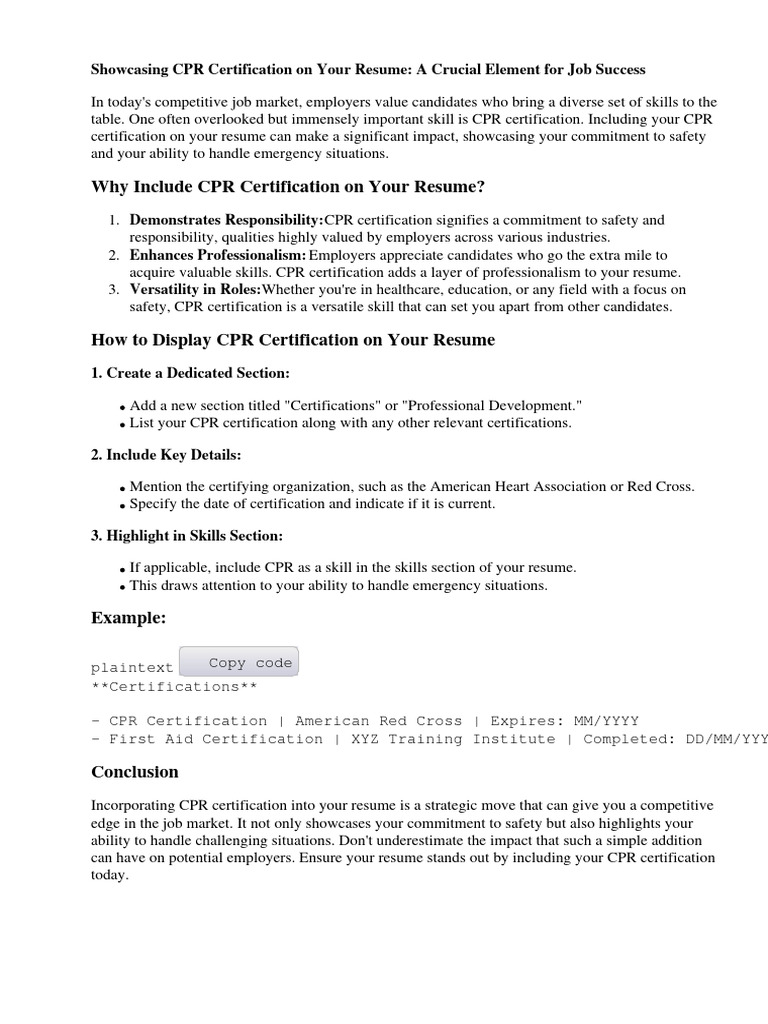 Adding CPR Certification to Your Resume | PDF | Résumé