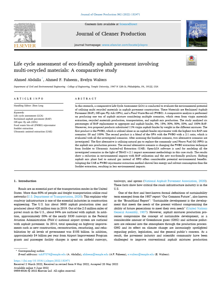 Eco-Friendly Asphalt LCA Study | PDF | Life Cycle Assessment | Recycling