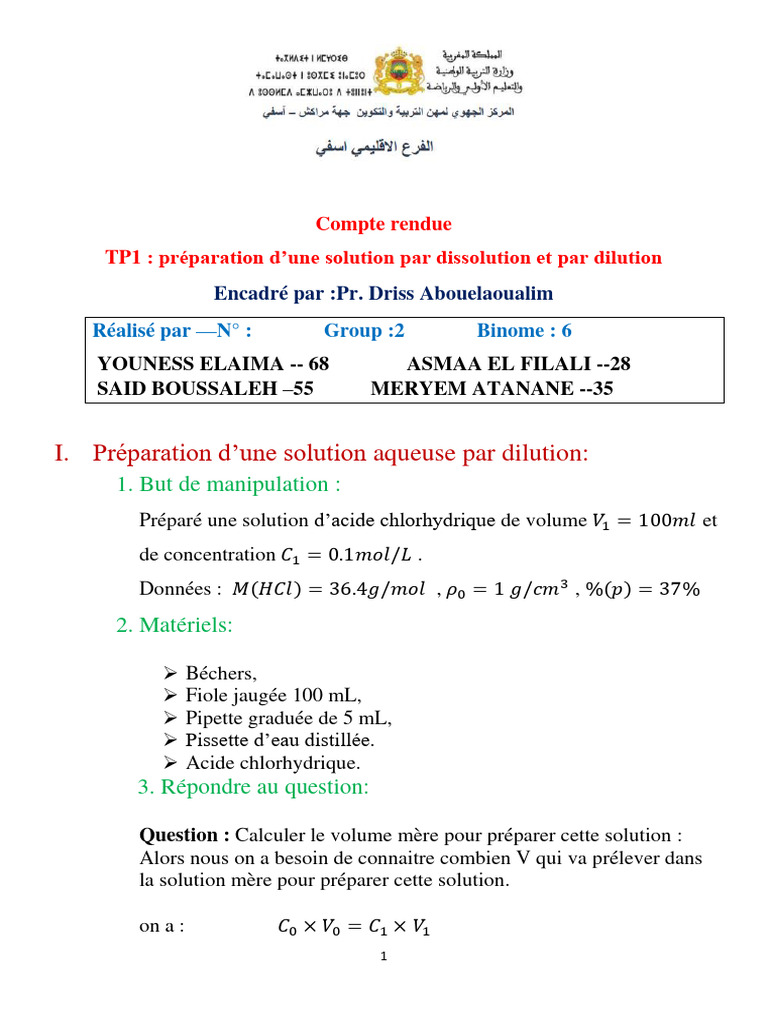 Préparation de solutions par dilution et dissolution | PDF | Cuivre | Eau
