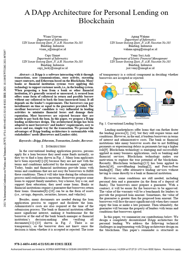 A Dapp Architecture For Personal Lending On Blockchain Download Free