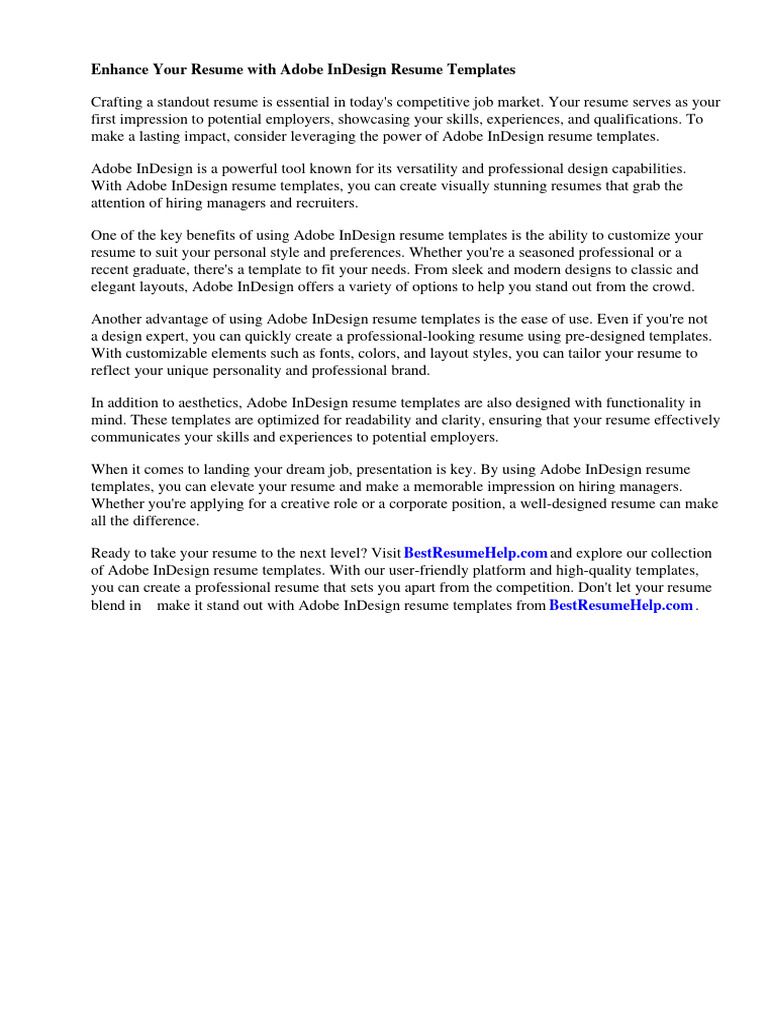 Adobe Indesign Resume Template PDF Page Layout Résumé