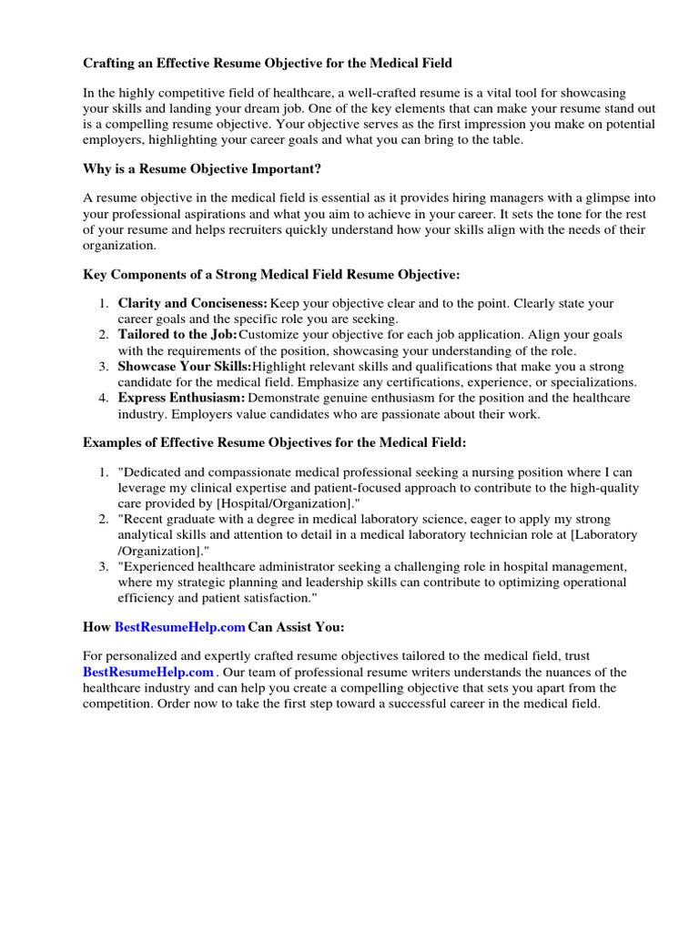 Resume Objective for Medical Field | PDF