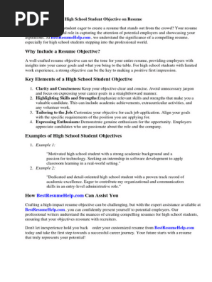 High School Student Objective on Resume