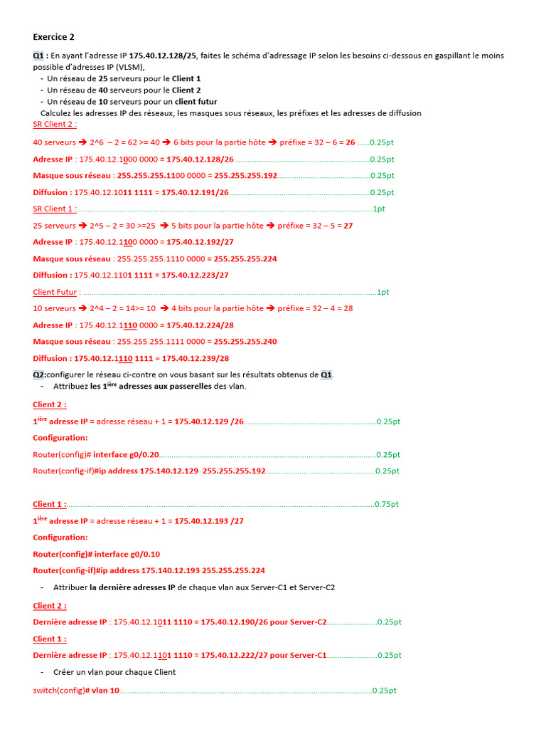 Schéma d'adressage IP VLSM et configuration | PDF | Adresse IP ...