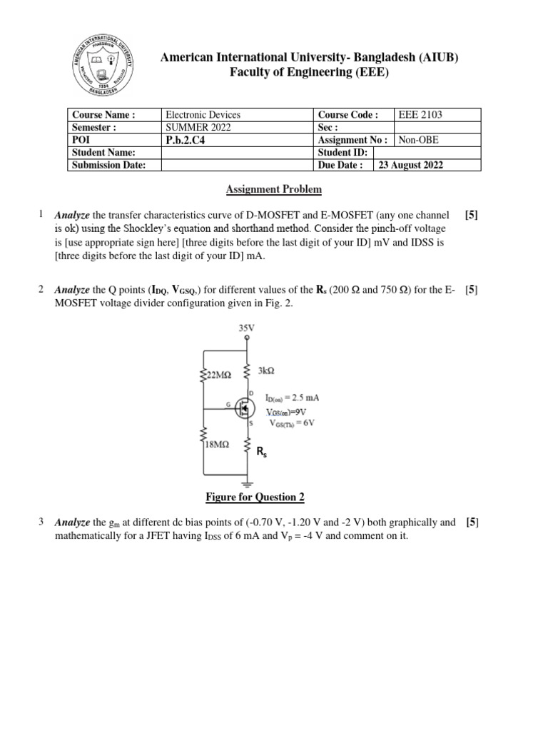AIUB EEE 2103 Electronic Devices Assignment | PDF