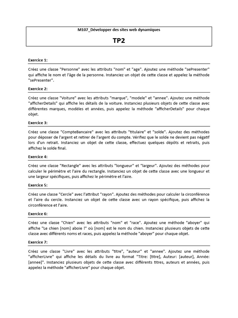 Exercices de programmation orientée objet | PDF | Mathématiques ...