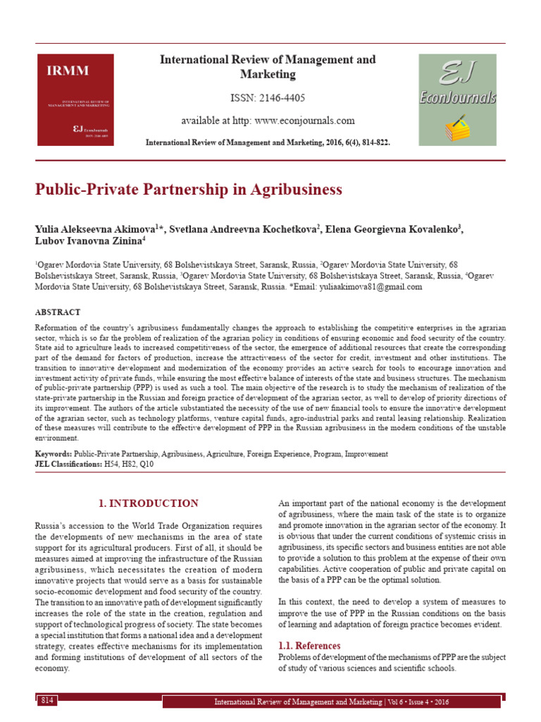 Public-Private Partnerships in Agribusiness | PDF | Public–Private ...