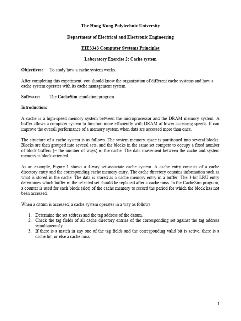 EIE3343 Lab: Cache System Principles | PDF | Cache (Computing) | Cpu Cache