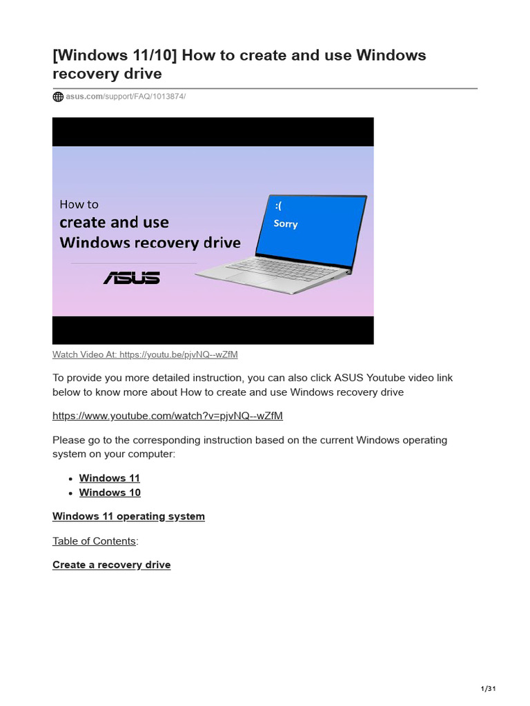 Create and Use Windows Recovery Drive | PDF | Computer File | Usb Flash ...