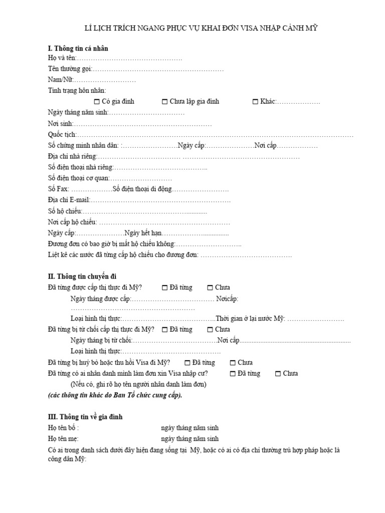 To Khai Visa Di My | PDF