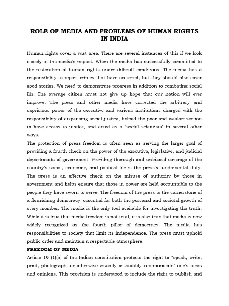 Media's Role in Human Rights in India | PDF | Freedom Of The Press ...