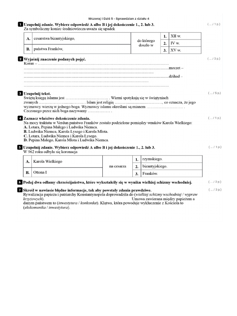 Historia Wczoraj I Dziś Klasa 5 Dok1 - Historia Wczoraj I Dzis | PDF