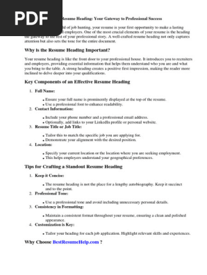 Resume Heading Word